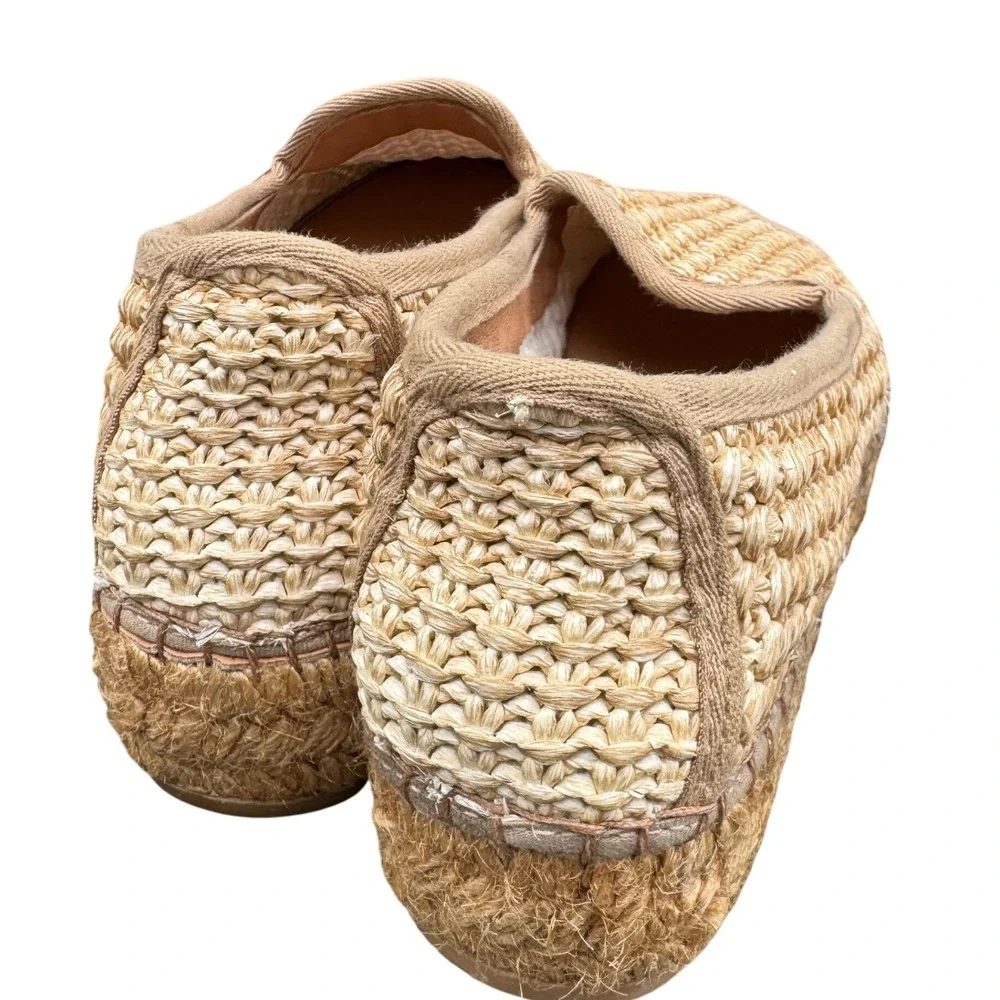 Woven Raffia Espadrille Slip On Shoes Platform‎ 275 Central Size 37 Beige